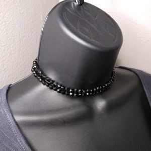 Vintage Black Glass Bead Necklace Adjustable 12.5 To 14 Inches